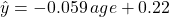 \hat{y}=-0.059 \, age + 0.22